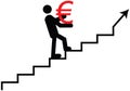 Euro climbing. Euro value going up vector icon.