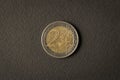 2 euro coin on black background. Close up Royalty Free Stock Photo