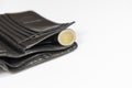 Euro coin in black leather wallet