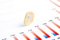 Euro coin on financial chart Royalty Free Stock Photo