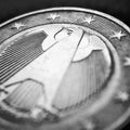1 euro coin issued in Germany close-up. Obverse with the Federal Eagle. Dark black and white square illustration for European Royalty Free Stock Photo