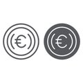 Euro coin line and glyph icon, cash and money, euro cent sign, vector graphics, a linear pattern on a white background. Royalty Free Stock Photo