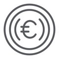 Euro coin line icon, cash and money, euro cent sign, vector graphics, a linear pattern on a white background. Royalty Free Stock Photo