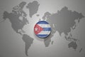 Euro coin with national flag of cuba on the gray world map background.3d illustration