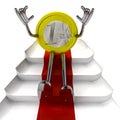 Euro coin robot sitting on red carpet perspective illustration