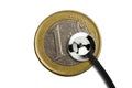 Euro Coin with a Stethoscope Royalty Free Stock Photo