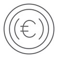 Euro coin thin line icon, cash and money, euro cent sign, vector graphics, a linear pattern on a white background. Royalty Free Stock Photo