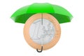 Euro coin under umbrella, 3D rendering Royalty Free Stock Photo
