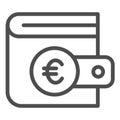 Euro coin wallet line icon. Finance savings, purse for cash symbol, outline style pictogram on white background. Money Royalty Free Stock Photo