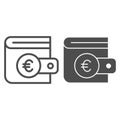 Euro coin wallet line and solid icon. Finance savings, purse for cash symbol, outline style pictogram on white Royalty Free Stock Photo