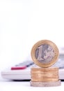 Euro coins and calculator Royalty Free Stock Photo