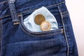 Euro coins cents in jeans pocket Royalty Free Stock Photo