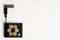 Euro coins and cents on RFID block wallet Royalty Free Stock Photo