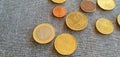 Euro coins close-up. Coins in Europe. Lots of money, wealth. Little money, poverty. Royalty Free Stock Photo