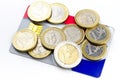 Euro coins on credit card Royalty Free Stock Photo