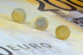 Euro-coins on Euro-banknote Royalty Free Stock Photo