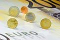 Euro-coins on Euro-banknote Royalty Free Stock Photo