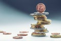 Euro coins. Euro money. Euro currency.Coins stacked on each other in different positions. Royalty Free Stock Photo