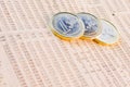 Euro coins on the financial newspaper Royalty Free Stock Photo
