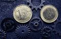 Euro coins with gears