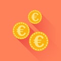 Euro coins icon. Vector illustration in flat style. Gold yellow Royalty Free Stock Photo