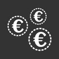 Euro coins icon. Vector illustration in flat style. White coin o