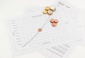 Euro coins on the line chart and the data table Royalty Free Stock Photo