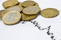 Euro coins and stock chart as currency exchange co Royalty Free Stock Photo