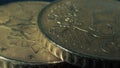 Euro coins super close-up. Shallow DOF. Part euro coin on metallic background Royalty Free Stock Photo