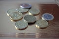 euro coins on a tray Royalty Free Stock Photo