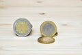 Euro coins on wooden background Royalty Free Stock Photo