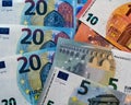 Euro currency banknote background made of paper banknotes of the euro. Royalty Free Stock Photo