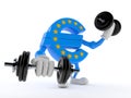 Euro currency character with dumbbells