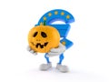 Euro currency character holding jack o lantern