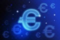 Euro currency digital sign at blue background, financial concept Royalty Free Stock Photo