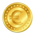 Euro currency gold coin with stars. Vector illustration isolated on white background. Editable elements and glare. Casino game. Royalty Free Stock Photo