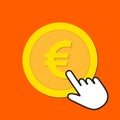 Euro currency icon. Exchange, buying currency concept. Hand Mouse Cursor Clicks the Button