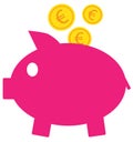 Euro currency icon or logo on coins entering a piggy bank. Royalty Free Stock Photo