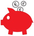 Euro currency icon or logo on coins entering a piggy bank. Royalty Free Stock Photo