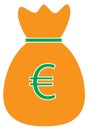 Euro currency icon or logo over a money bag. Royalty Free Stock Photo