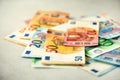 Euro currency money banknotes background. Payment and cash concept. Announced cancellation of five hundred euro Royalty Free Stock Photo