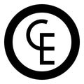 Euro-currency sign ECU European Symbol ecu CE ce icon in circle round black color vector illustration image solid outline style