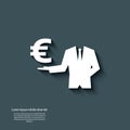 Euro currency sign with long shadow and 3d effect. Royalty Free Stock Photo