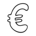 Euro currency symbol in Doodle style. International currency. Hand drawn and isolated on a white background. Black and Royalty Free Stock Photo