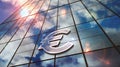 Euro currency symbol on glass skyscraper with mirrored sky illustration Royalty Free Stock Photo