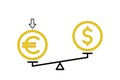 euro dollar balance scale, high currency value, finance exchange vector illustration Royalty Free Stock Photo