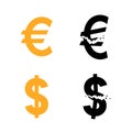 Euro and dollar currency symbol and their broken variant