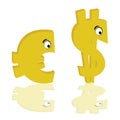 Euro and dollar gold color with eye vector Royalty Free Stock Photo