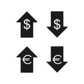 Euro and dollar icons. Up and down Royalty Free Stock Photo