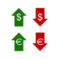 Euro and dollar icons. Up and down Royalty Free Stock Photo